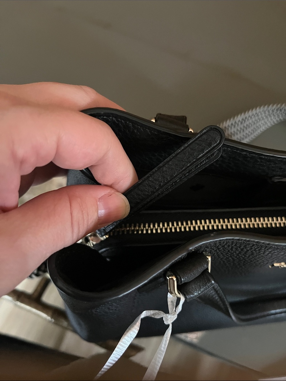 kate spade Black Pebbled Leather Shoulder Bag with Black-and-White Woven Strap - Picture 8 of 16